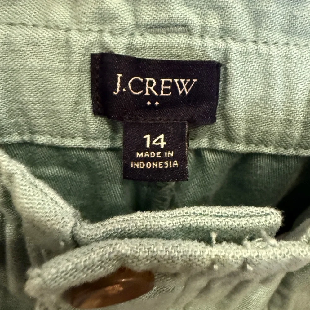 J. Crew Re-Imagined Seafoam Green Paperbag Pants with Tie Belt Cotton Sz 14